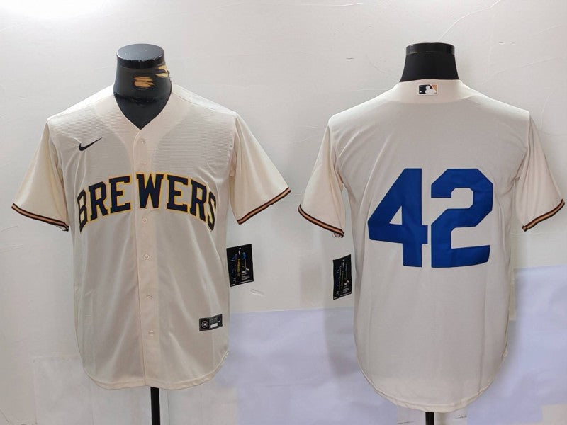 Men's Milwaukee Brewers #42 Cream 2024 Jackie Robinson Day Home Limited Jersey1