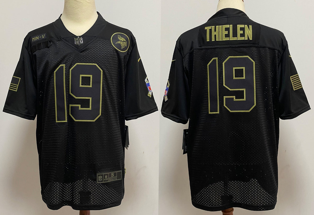 Men's Minnesota Vikings Adam Thielen Black 2020 Salute To Service Limited Jersey1