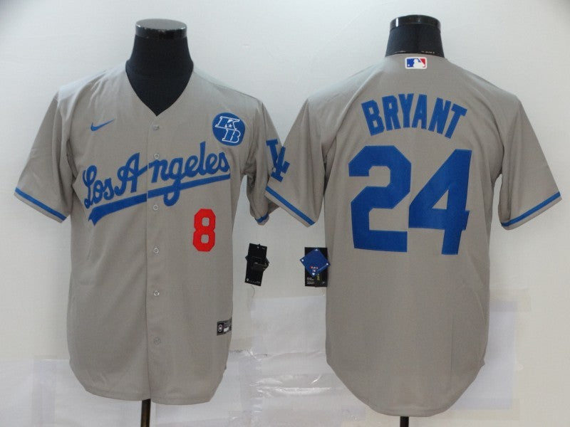Men's Los Angeles Dodgers Kobe Bryant #8-24 Gray Replica Baseball Jersey1