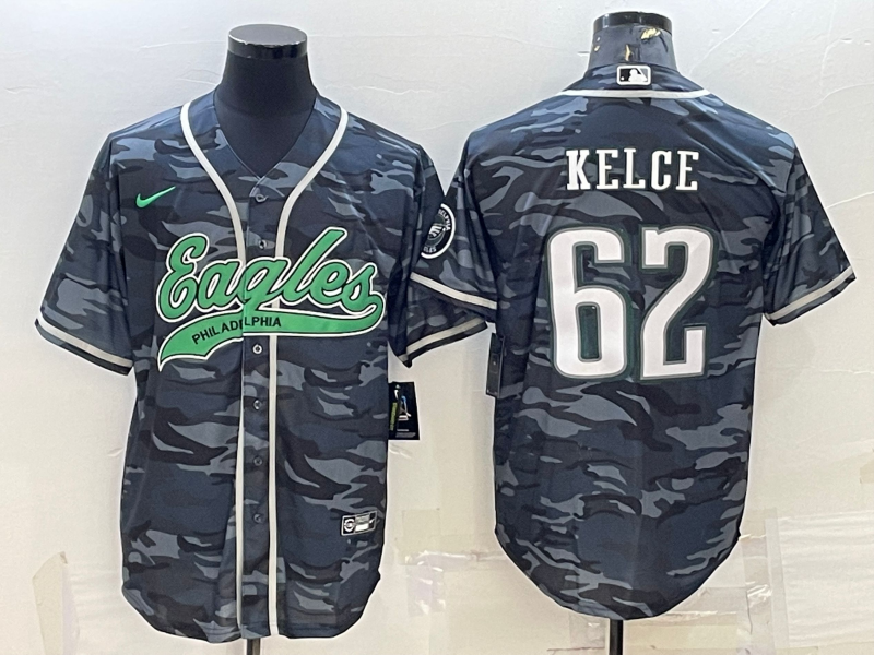 Men's Philadelphia Eagles Jason Kelce #62 Grey Camouflage Game Jersey1 Joint Edition