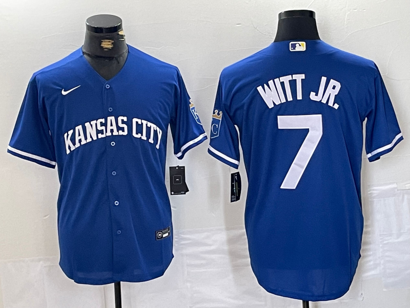 Men's Kansas City Royals Bobby Witt Jr. #7 Royal Alternate Cooperstown Collection Replica Player Jersey1
