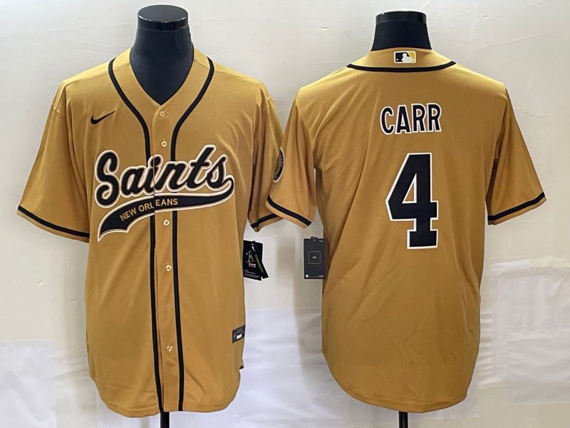 Men's New Orleans Saints Derek Carr #4 Yellow Game Jersey1 Joint Edition