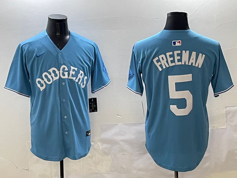 Men's Los Angeles Dodgers Freddie Freeman #5 Light Blue Limited Player Jersey