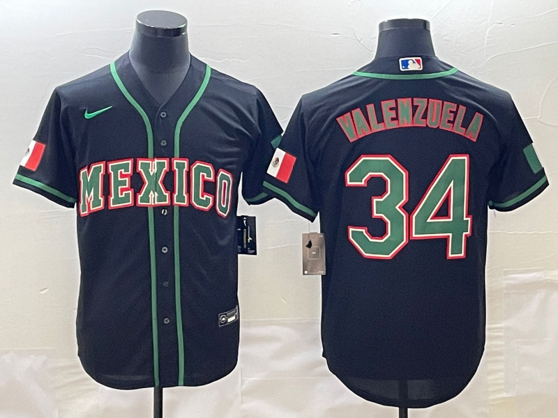 Men's 2023 World Baseball Classic #34 Fernando Valenzuela Mexico Black Jersey1