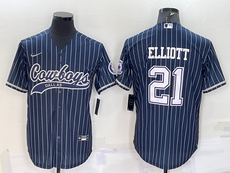 Men's Dallas Cowboys Ezekiel Elliott #21 Navy Player Jersey1 Joint Edition