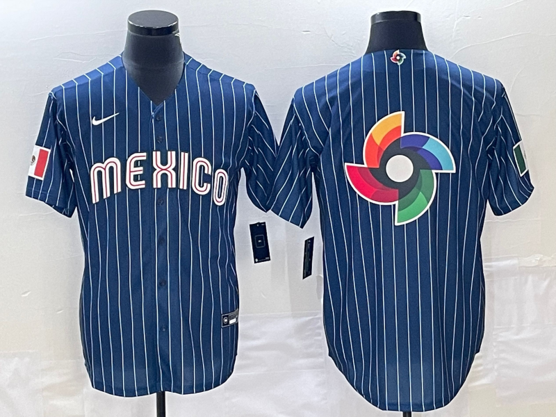 Men's 2023 World Baseball Classic Mexico Navy Alternate Game Jersey1