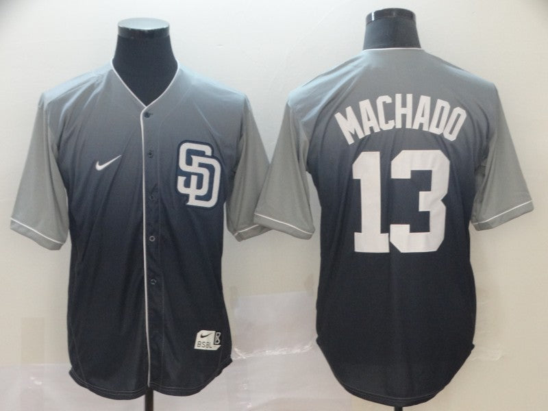 Men's San Diego Padres Manny Machado #13 Grey White Gradient Stitched Jersey1