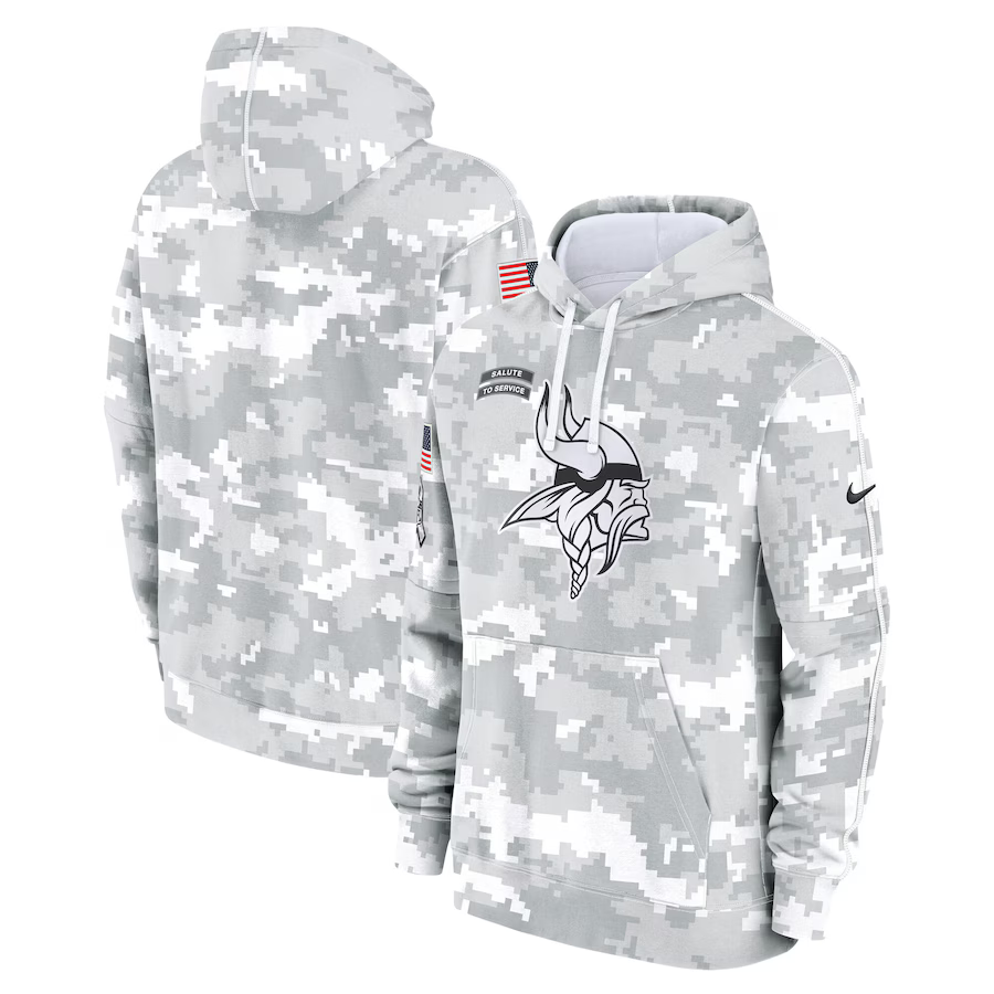 Men's Minnesota Vikings Arctic Camo 2024 Salute to Service Club Fleece Pullover Hoodie1