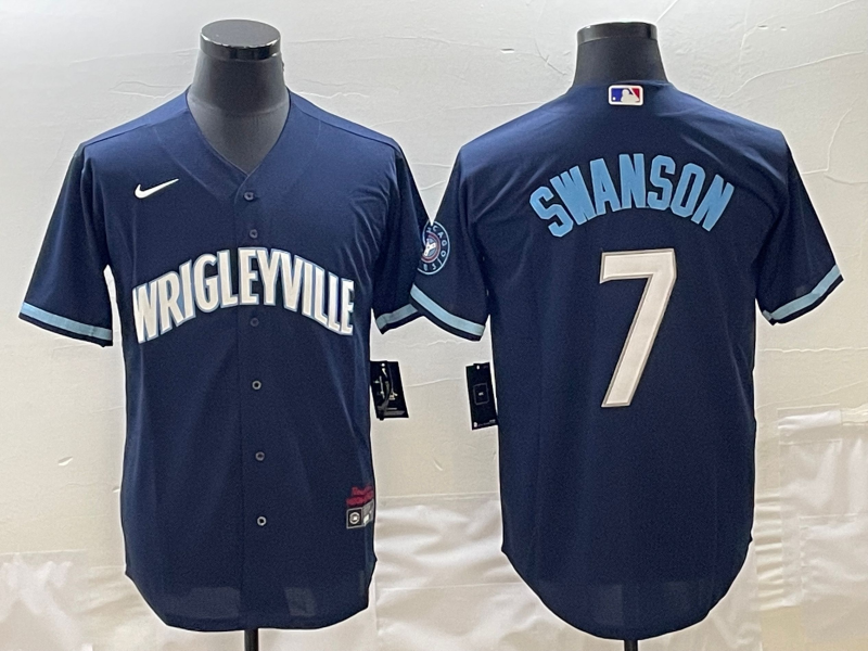 Men's Chicago Cubs Dansby Swanson Navy City Connect Replica Jersey1