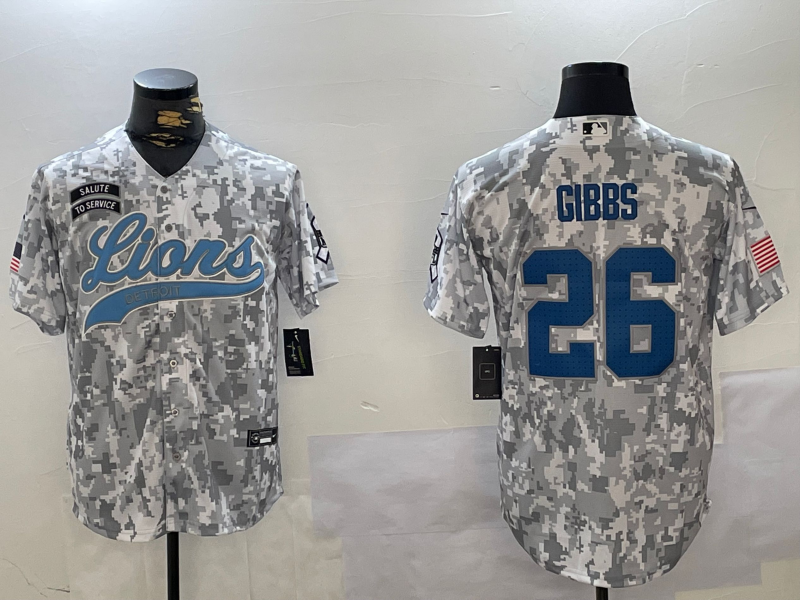 Men's Detroit Lions Jahmyr Gibbs #26 Arctic Camo 2024 Salute to Service Player Jersey1