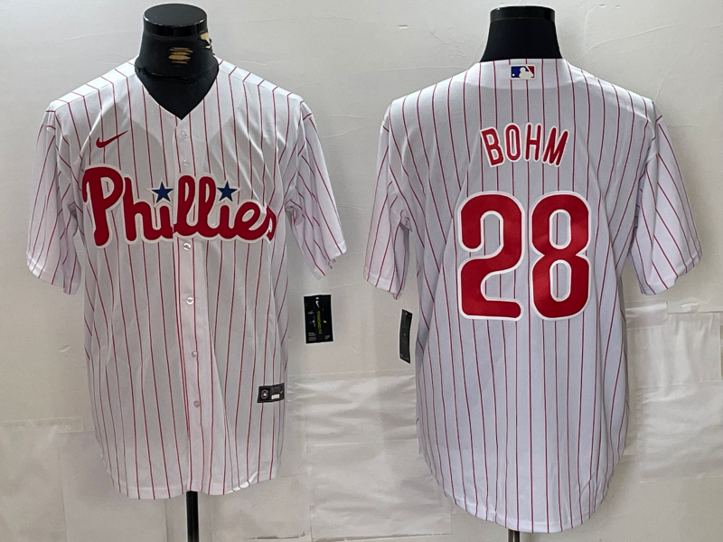 Men's Philadelphia Phillies Alec Bohm #28 White Replica Player Jersey1