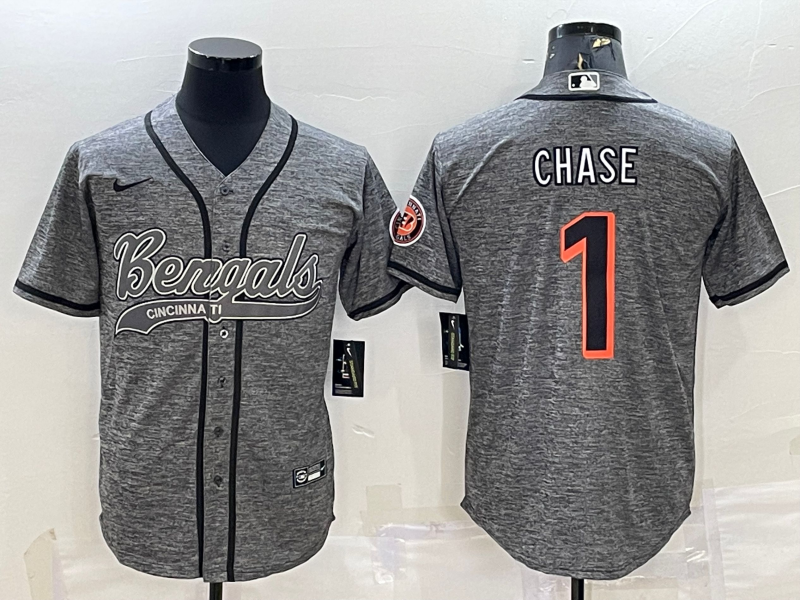 Men's Cincinnati Bengals Ja'Marr Chase #1 Grey Fashion Game Jersey1