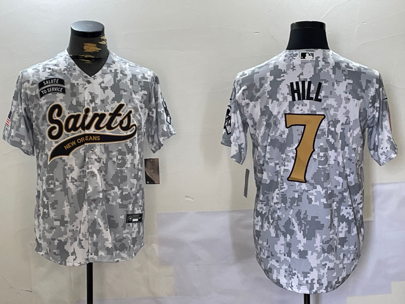 Men's New Orleans Saints Taysom Hill #7 Arctic Camo 2024 Salute to Service Player Jersey1