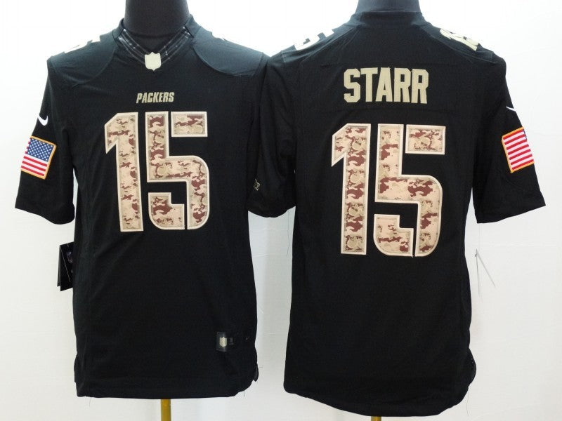 Men's Green Bay Packers Bart Starr #15 Black Game Jersey1