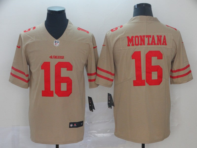 Men's San Francisco 49ers Joe Montana #16 Gold Inverted Legend Jersey1