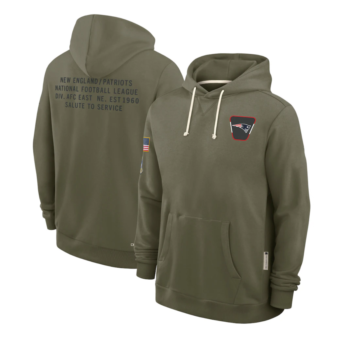 Men's New England Patriots Olive 2025 Salute to Service Sideline Standard Issue Dri-FIT Hoodie
