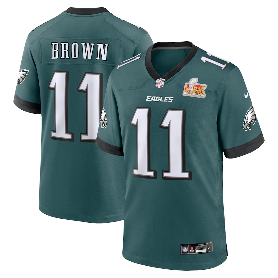 Men's Philadelphia Eagles A.J. Brown #11 Midnight Green Super Bowl LIX Game Player Jersey1