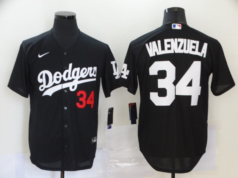 Men's Los Angeles Dodgers Fernando Valenzuela #34 Black Stitched Jersey1