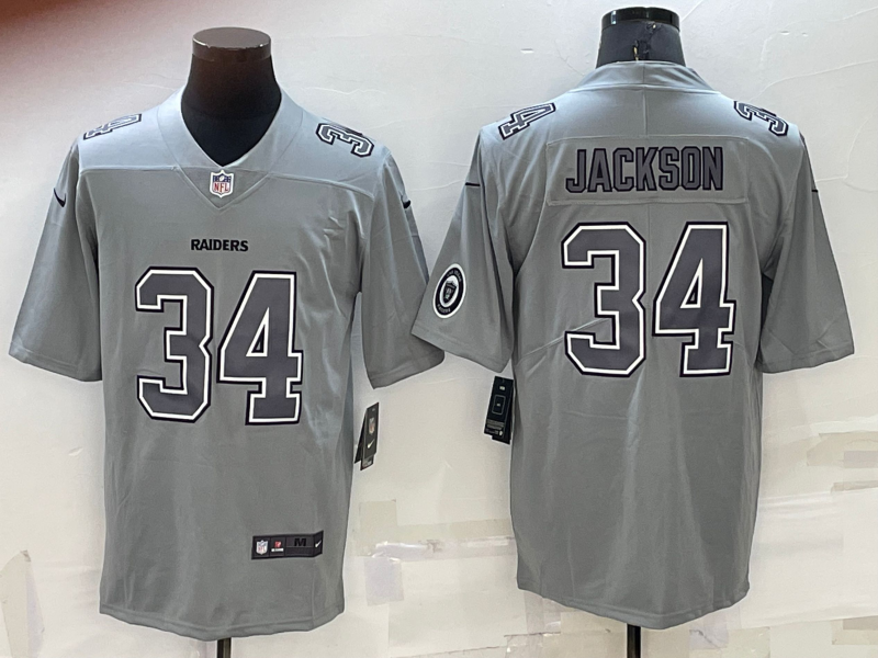 Men's Las Vegas Raiders Bo Jackson #34 Gray Atmosphere Fashion Game Jersey1