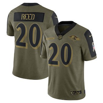 Men's Baltimore Ravens #20 Ed Reed Olive 2021 Salute To Service Retired Player Limited Jersey