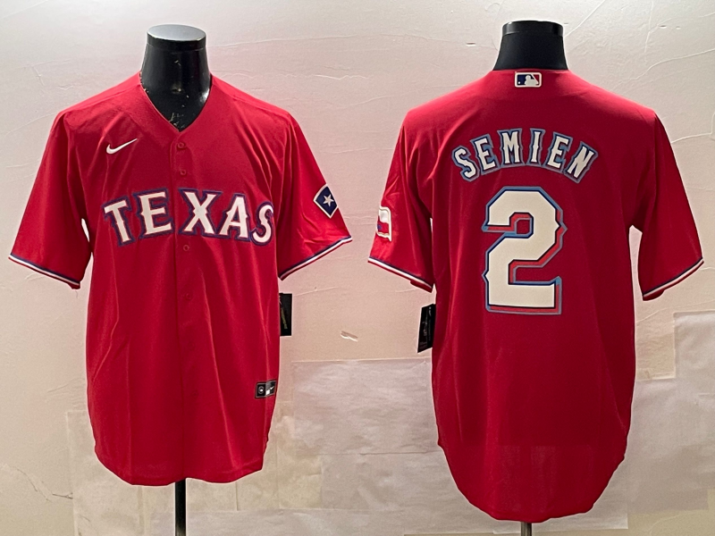 Men's Texas Rangers Marcus Semien #2 Red Replica Player Jersey1