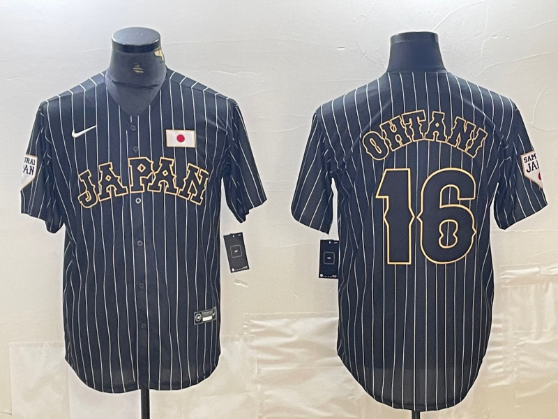 Men's 2023 World Baseball Classic #16 Shohei Ohtani Japan Black Player Jersey1