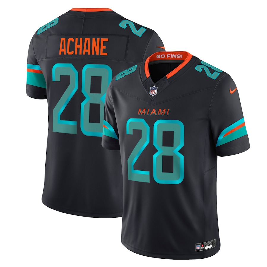 Men's Miami Dolphins DeVon Achane #28 Pitch Blue 2025 Rivalries Collection Limited Jersey