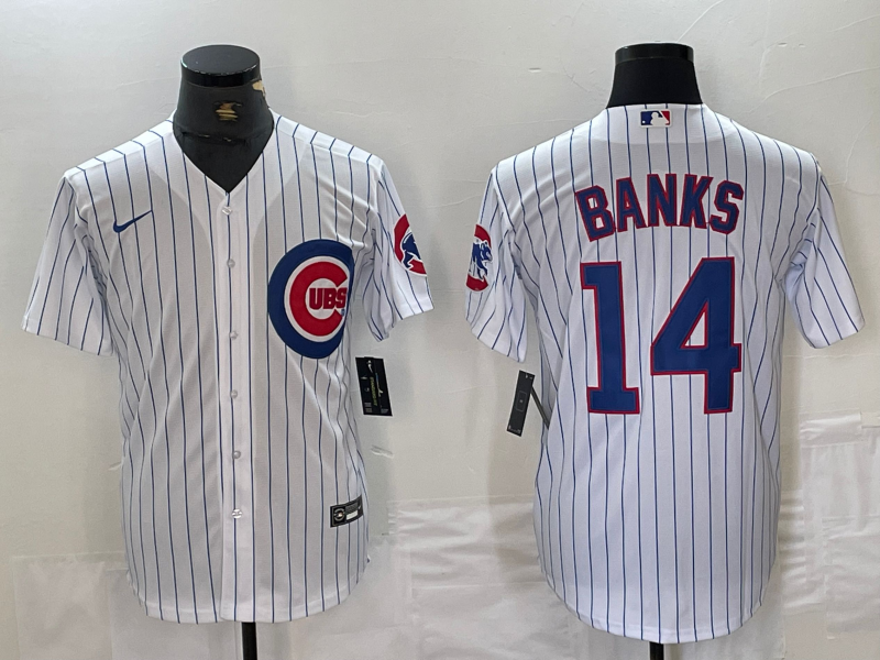Men's Chicago Cubs Ernie Banks #14 White Replica Baseball Jersey1