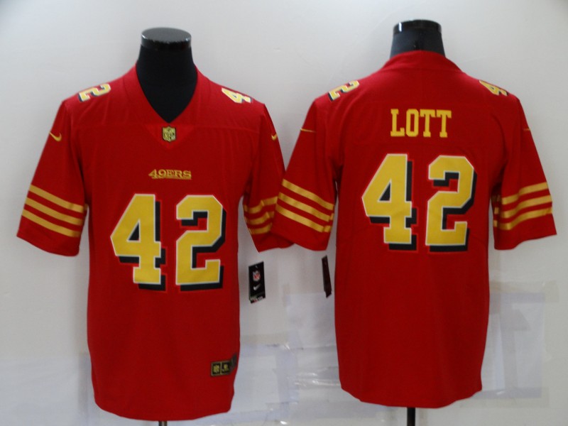 Men's San Francisco 49ers Ronnie Lott #42 Red Player Game Jersey1