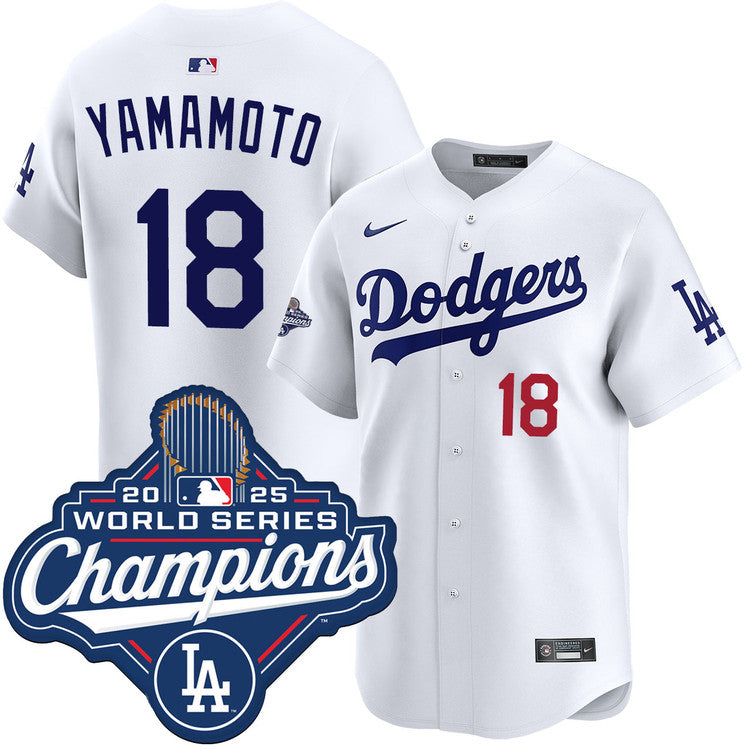 Yoshinobu Yamamoto Los Angeles Dodgers Home Limited 2025 World Series Champions Jersey - White