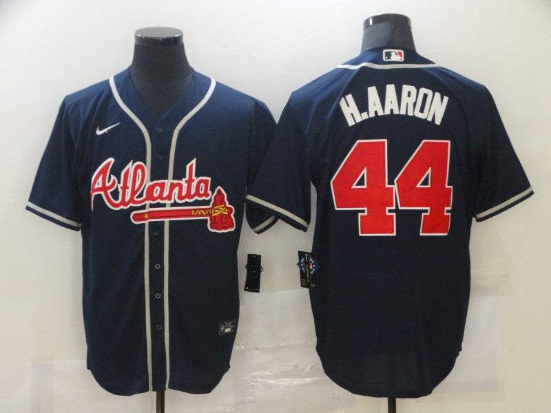 Men's Atlanta Braves Hank Aaron #44 Navy Replica Jersey1