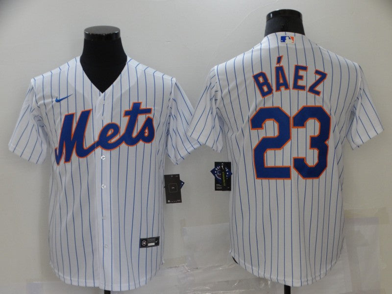 Men's New York Mets Javier Baez #23 White Replica Baseball Jersey1