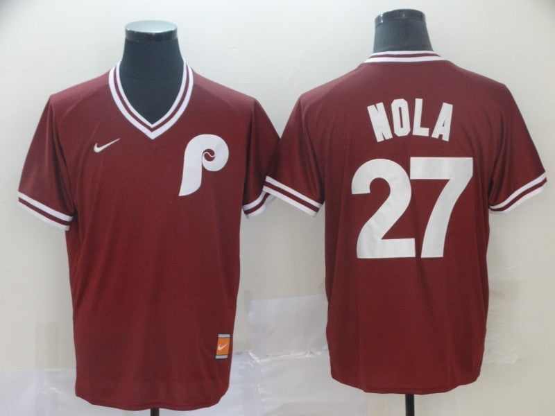 Men's Philadelphia Phillies Aaron Nola #27 Red Replica Player Jersey1