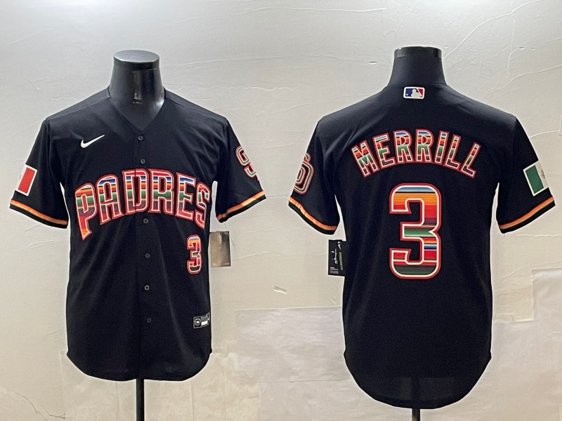 Men's San Diego Padres Jackson Merrill #3 Black Game Player Jersey