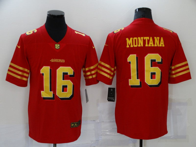 Men's San Francisco 49ers Joe Montana #16 Red Player Game Jersey1