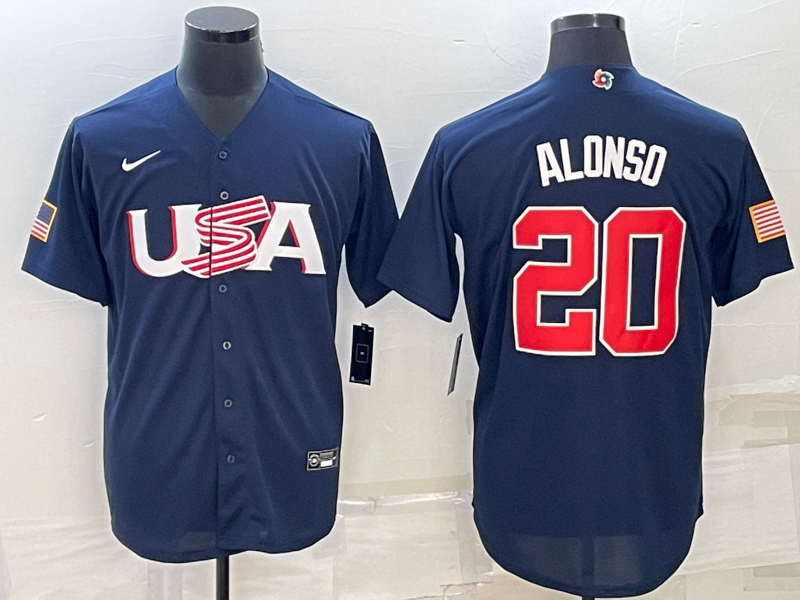 Men's 2023 World Baseball Classic #20 Pete Alonso USA Navy Jersey1