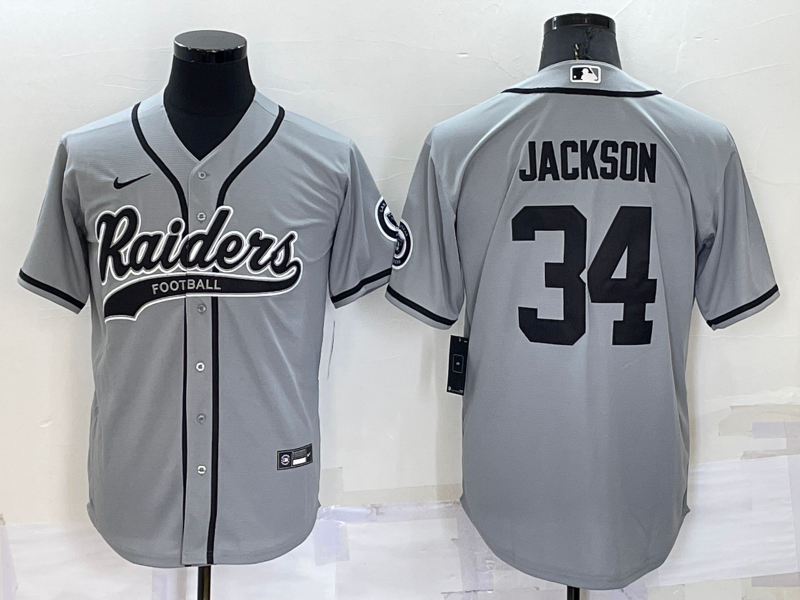 Men's Las Vegas Raiders Bo Jackson #34 Gray Game Jersey1 Joint Edition