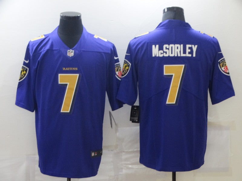 Men's Baltimore Ravens Trace McSorley #7 Purple Game Jersey1