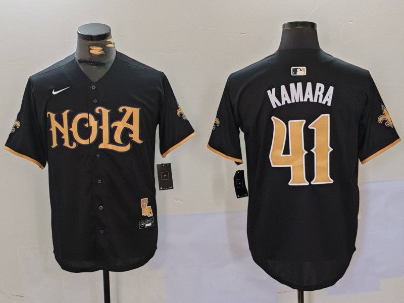 Men's New Orleans Saints Alvin Kamara #41 Black Replica Player Jersey1