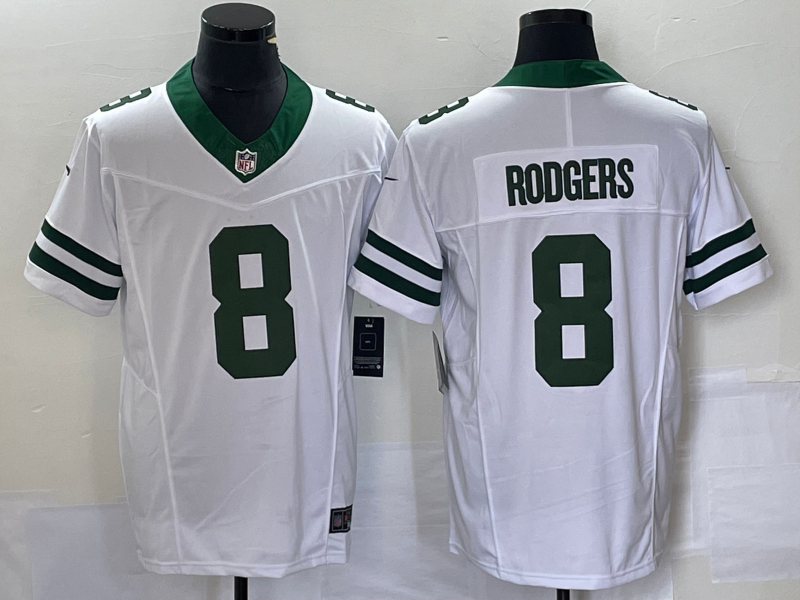 Men's New York Jets Aaron Rodgers #8 White Legacy Vapor F.U.S.E. Limited Jersey1