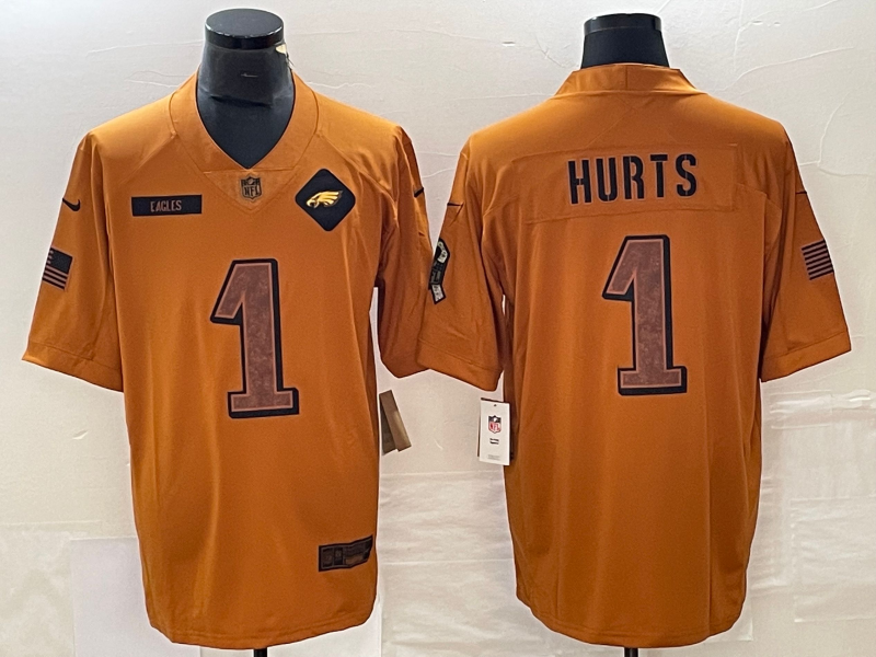 Men's Philadelphia Eagles Jalen Hurts #1 Brown 2023 Salute To Service Limited Jersey1