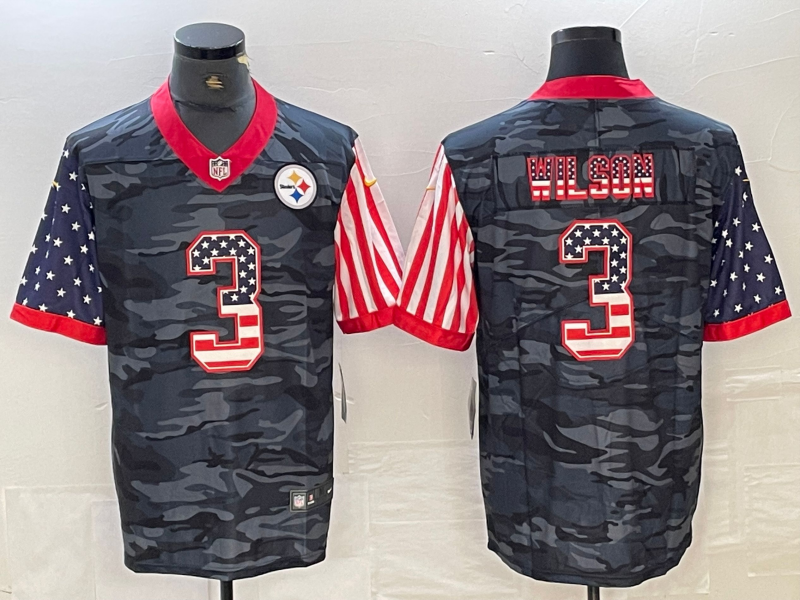 Men's Pittsburgh Steelers Russell Wilson #3 Grey Camouflage Player Jersey1