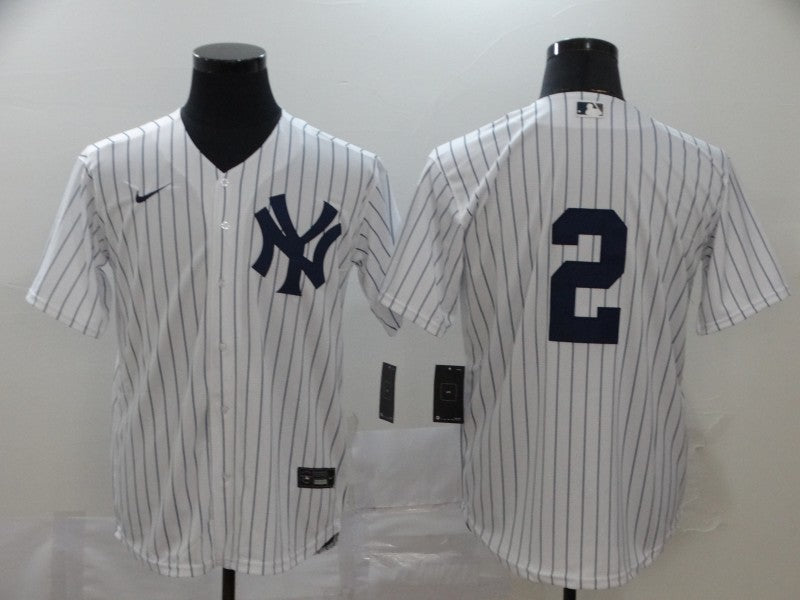 Men's New York Yankees Derek Jeter #2 White Home Replica Player Name Jersey1