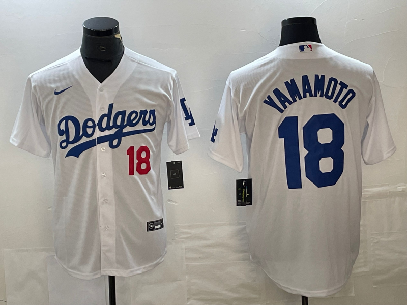 Men's Los Angeles Dodgers Yoshinobu Yamamoto #18 White Home Replica Game Jersey1