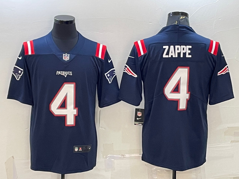 Men's New England Patriots Bailey Zappe #4 Navy Game Jersey1