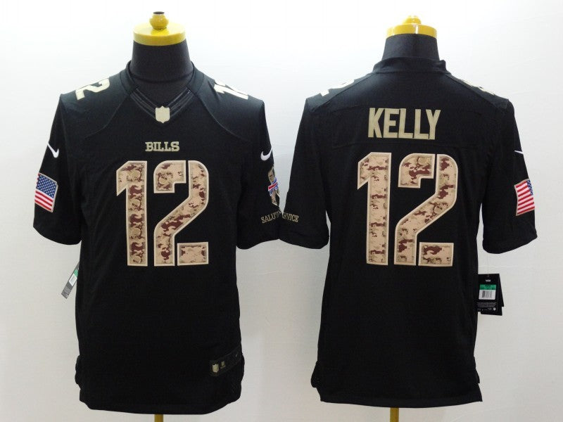 Men's Buffalo Bills Jim Kelly #12 Black Game Player Jersey1