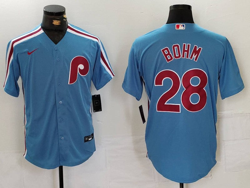 Men's Philadelphia Phillies Alec Bohm #28 Light Blue Alternate Limited Jersey1
