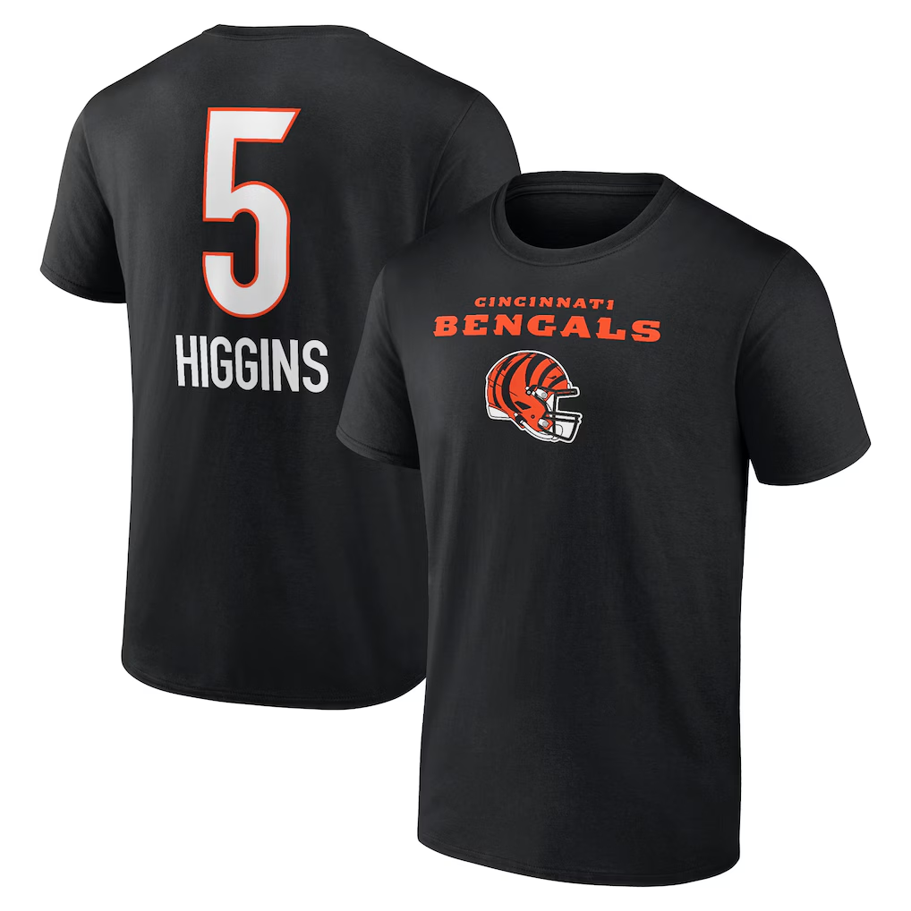 Men's Cincinnati Bengals Tee Higgins Black Team Wordmark Player Name & Number T-Shirt
