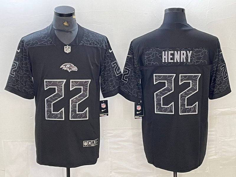 Men's Baltimore Ravens Derrick Henry #22 Black RFLCTV Limited Jersey1