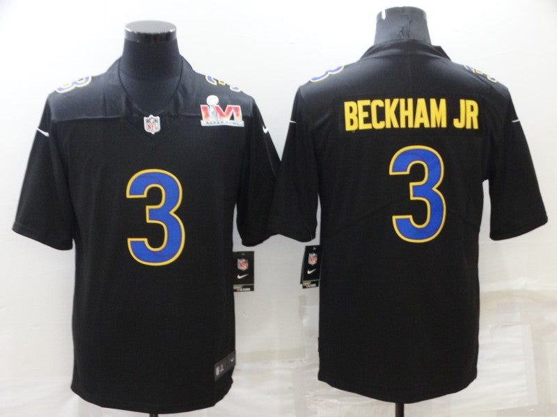 Men's Los Angeles Rams Odell Beckham Jr. #3 Black Super Bowl LVI Game Fashion Jersey1
